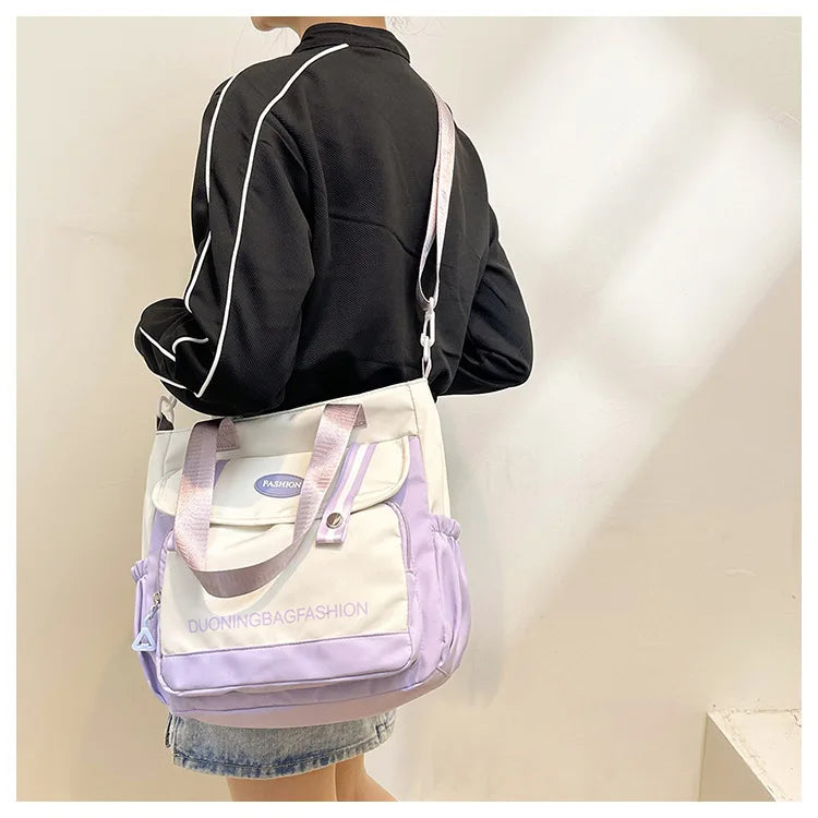 Large Capacity Harajuku College Canvas Single Shoulder Bag - Stylish Women's Japanese Style Handbag for Carrying Books