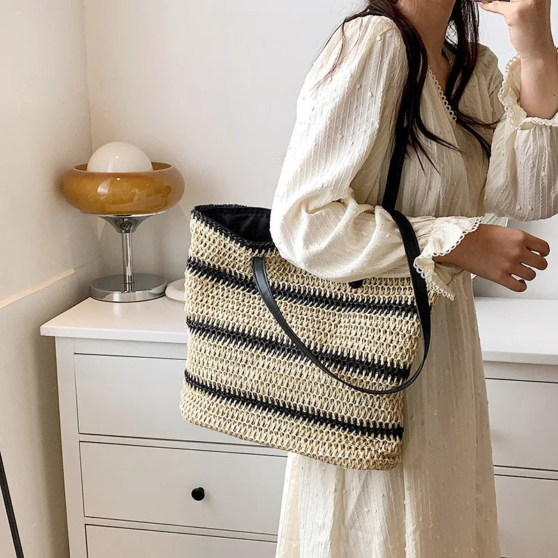 Vintage Straw Rattan Woven Bags Handmade Summer Beach Bags  Ladies Large Capacity Shoulder Bag Bohemia Travel Handbags Totes sac