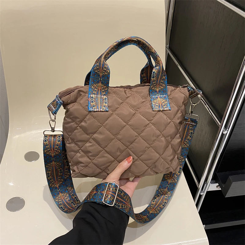 Designer Brand Lingge Quilted Padded Large Tote Nylon Women Handbags Luxury Design Shoulder Crossbody Bags Shopper Bag