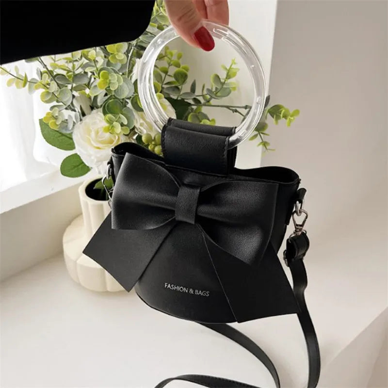Stylish Women's Bucket Bag with Detachable Strap and Elegant Bow Accent Casual Shoulder Crossbody Bag, Summer Handbag Purse