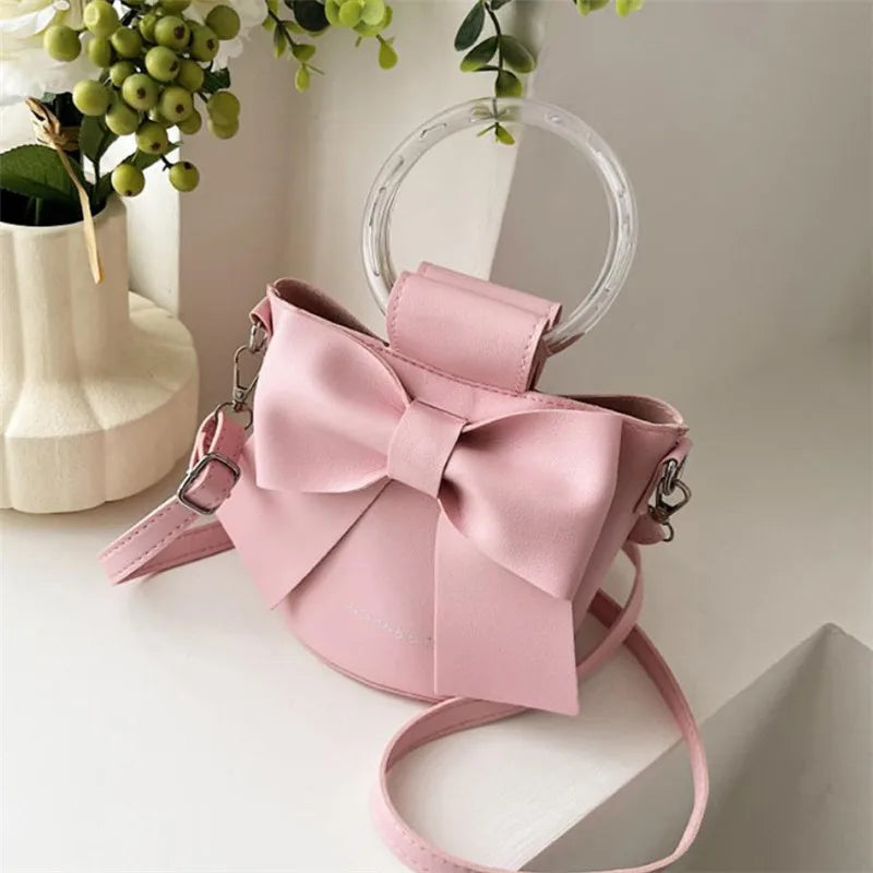 Stylish Women's Bucket Bag with Detachable Strap and Elegant Bow Accent Casual Shoulder Crossbody Bag, Summer Handbag Purse