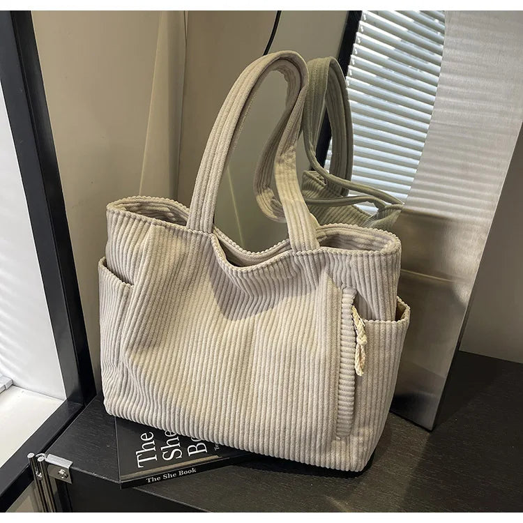 Autumn Winter Corduroy Tote Bag Korean Version Simple Handbag Women Large Capacity Versatile Casual Student Shoulder Bag Ita Bag