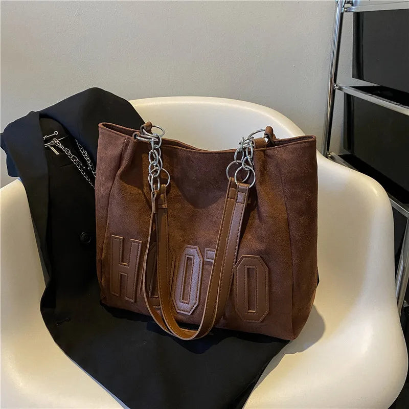 Stylish Tote Bag, Nubuck Pu Letter HOOTO Design for Women Handbag Shoulder Bag, Large Capacity Nylon leisure Travel Shopping Bag