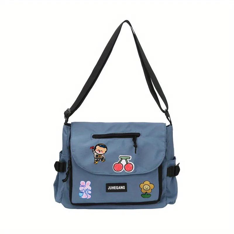 Trendy Nylon Messenger Bag, Large Capacity Crossbody Bag, Casual Flap Shoulder Bag for Teen Student School Bags Satchel