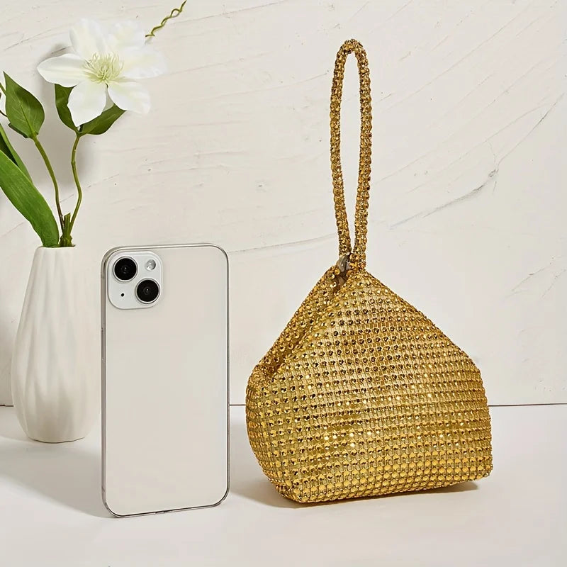 Mini Glitter Rhinestone Clutch, Elegant Sparkle Clutch Purse Women Handbag & Wrist Purse for Carnaval Wedding Music Festival