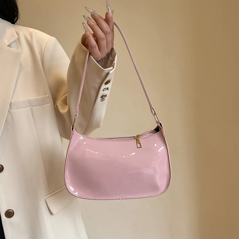 Women's Patent Leather Handbag Versatile Fashion Shoulder Bag Casual Commuting Bag Girl Brand Designer Zipper Small Handbag