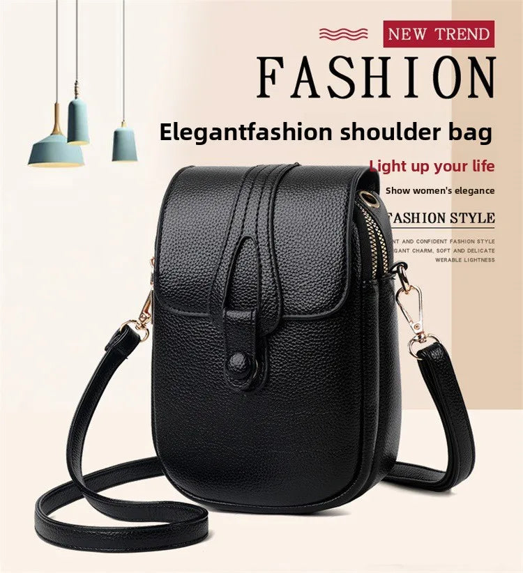 Mini Multifunctional Leather Shoulder Bag for Cellphone/Sport Cross Bags with Headphone Jack, Multi Layer Women's Bag with Cover