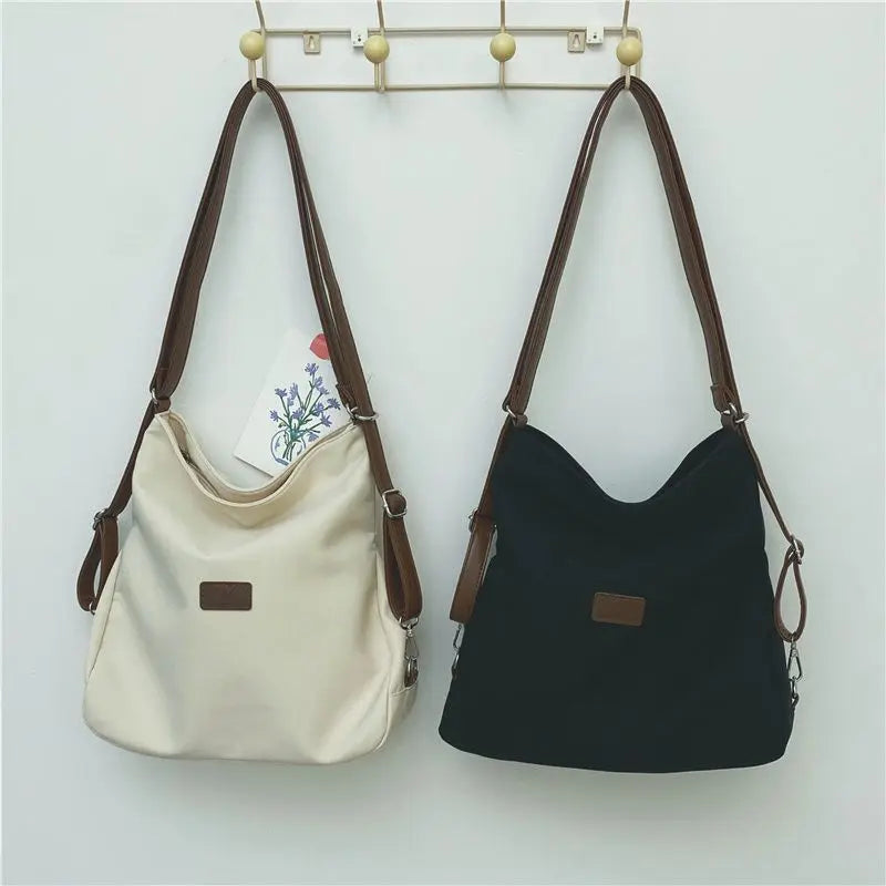 Large Capacity Fashion Canvas Shoulder Bag Women's Leisure Literature and Art Simple Solid Color Crossbody Backpack