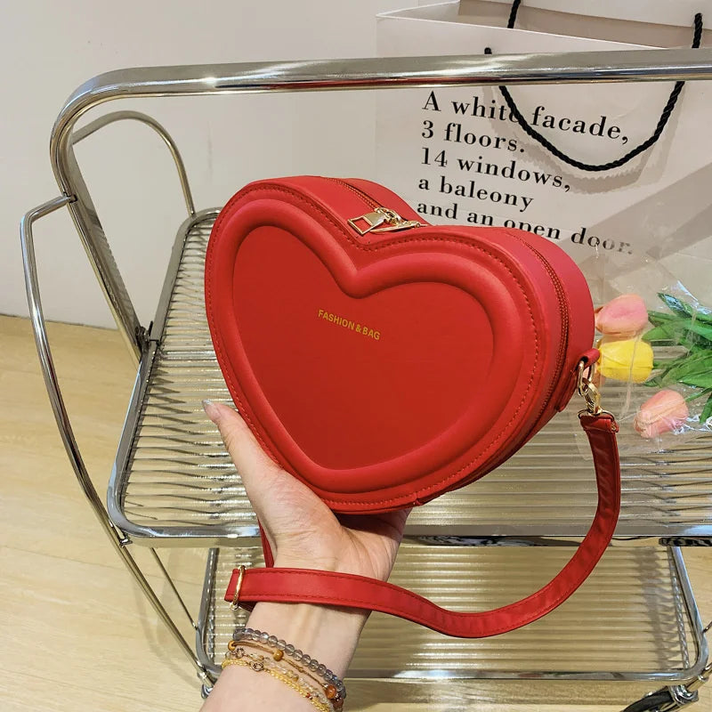 Fashion Heart Shape Crossbody Bags For Women New Solid Color PU Leather Shoulder Bag Casual Ladies Handbags Designer Female Bags