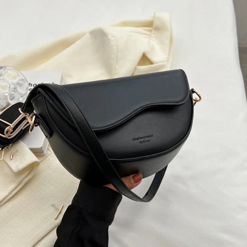 New Solid Color PU Leather Women's Crossbody Bag With Stylish Red Wide Shoulder Strap Shoulder Small Square Bag