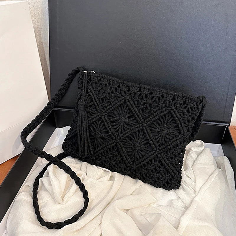 Fashion Woven Hollow Out Shoulder Bags Summer Crossbody Beach Travel Handbag Female Tassel Bag Women Messenger Bags