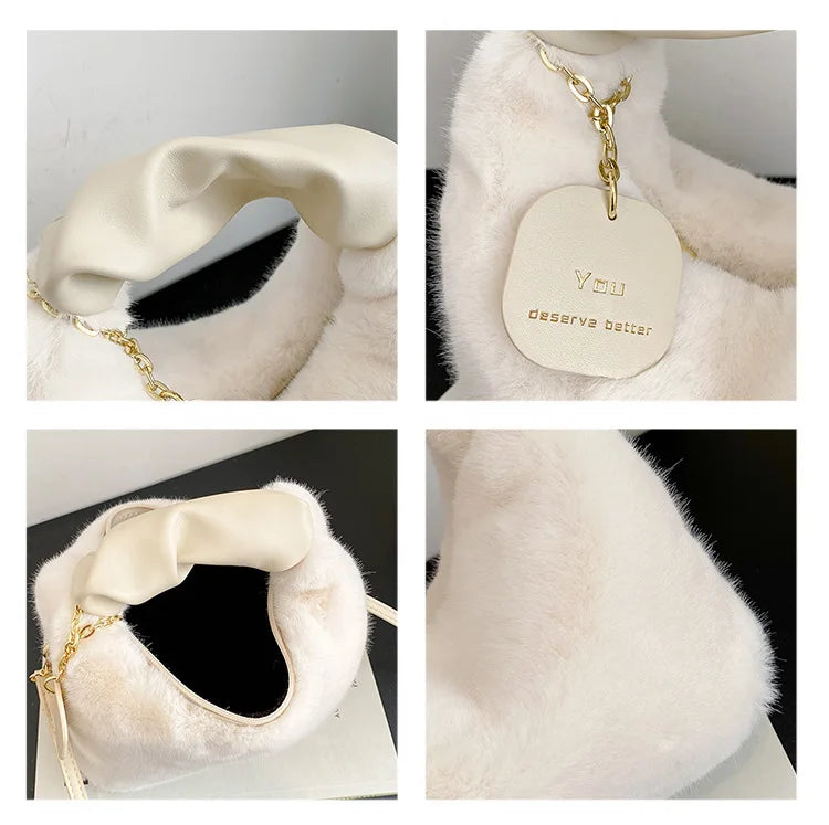 Fashionable Plush Tote Bag, Cute Stylish Women's Handbag Shoulder Crossbody Bag, Suitable for Women Party Banquet Daily Travel