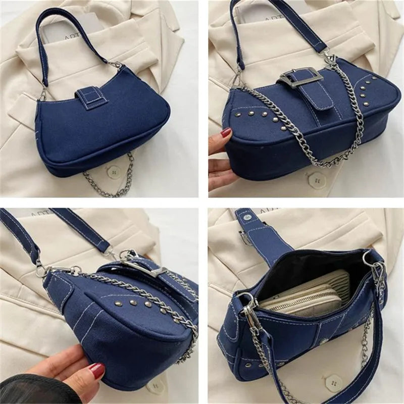Simple Retro Underarm Bag Fashionable Trend Casual Shoulder Bag Canvas Casual Texture Crossbody Bag for Women