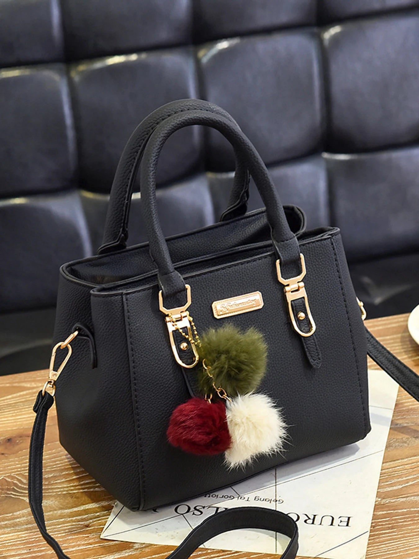 PU Leather Ladies HandBags Women Vintage Purse Plush Tassel Messenger Bags Tote Boston Shoulder Crossbody Bag