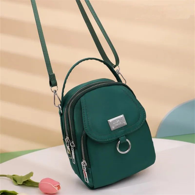 Lightweight Nylon Women's Crossbody Bag, Casual Mini Handbag with Multiple Zip Pouch, Chic Design Shoulder Bag for Everyday Use