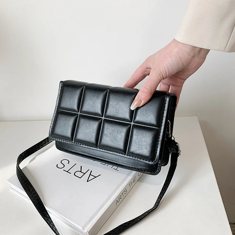 New Solid Color Fashion Shoulder Handbags Female Travel Messenger Bag Plaid Small PU Leather Crossbody Bags For Women