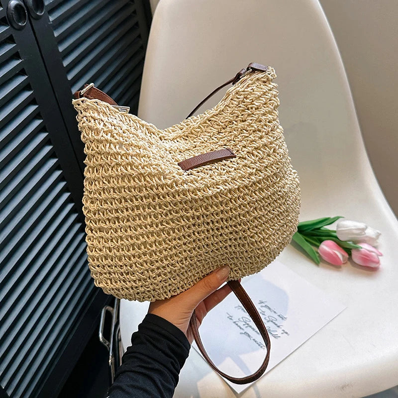 Ladies Fashion Summer Straw Crossbody Bag Women Beach Holiday Shopping Woven Shoulder Handbag Messenger Purses For Women Bags