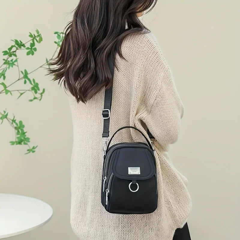 Ms. Fashion, Shoulder Bag, Mini Phone Bag, Multi-Layered Messenger Bag, Nylon Waterproof Fabric, And External Headphone Holes