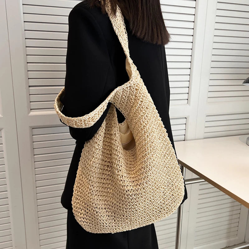 Women Large Capacity Shoulder Bags Handmade Straw Woven Fashion Travel Shopper Totes Ladies Bohemis Designer Casual Handbags