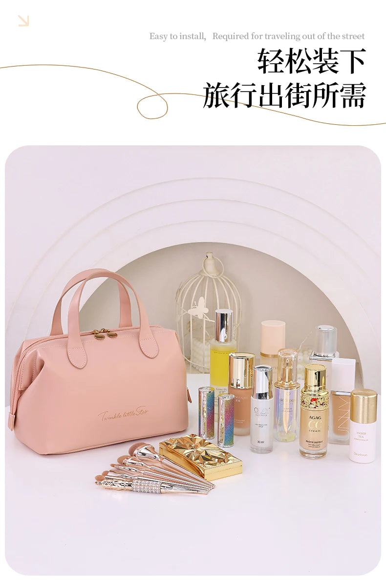 New French style portable handbag fashionable PU mini cosmetic storage bags women's toiletry bag for travel small tote