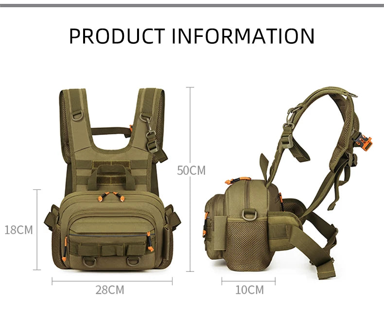 Fishing Lure Front Chest Vest Travel Backpack Camping Hiking Outdoor Cycling Mountaineering Gear Tactical Tackle Bag for Men Sac