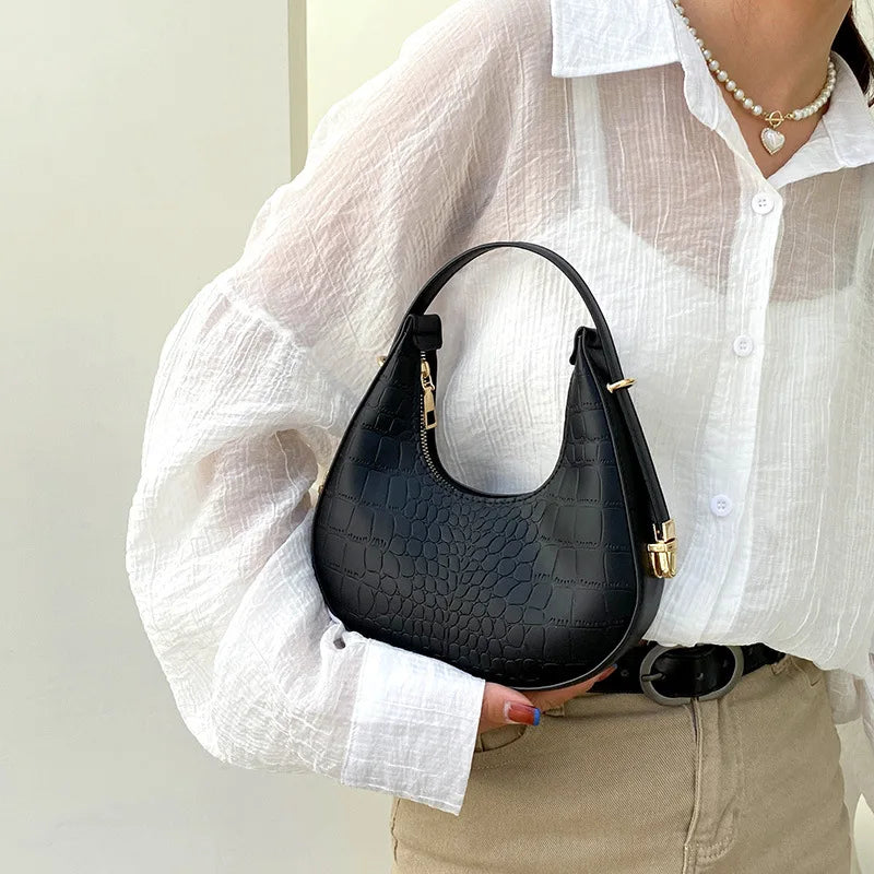 Luxury Design PU Leather Shoulder Hobo Bag Women Small Clutch Handbag Purse Female Underarm Bag Fashion Travel Shopper Totes
