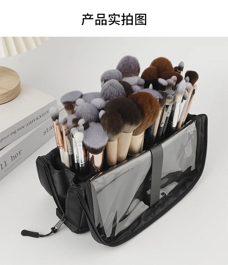 European and American Portable Makeup Storage Bag Professional Makeup Handbag with Magnetic Closure Brush Bag Foldable Large Cap