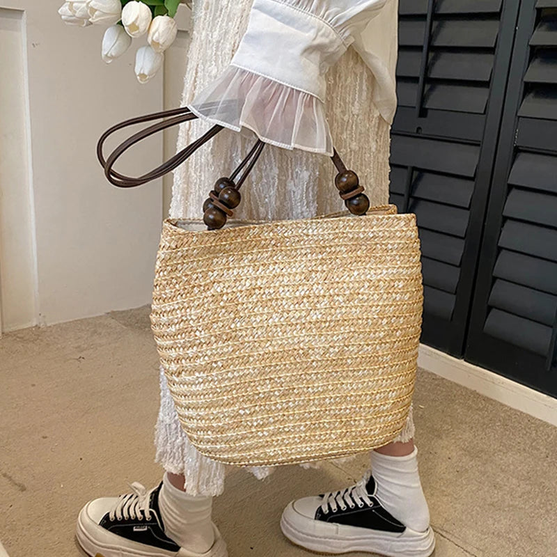 Casual Straw Woven Shoulder Bags, Wicker Handbags, Handmade Summer Beach Bag ,Women Travel ,Large Capacity, Rattan Totes