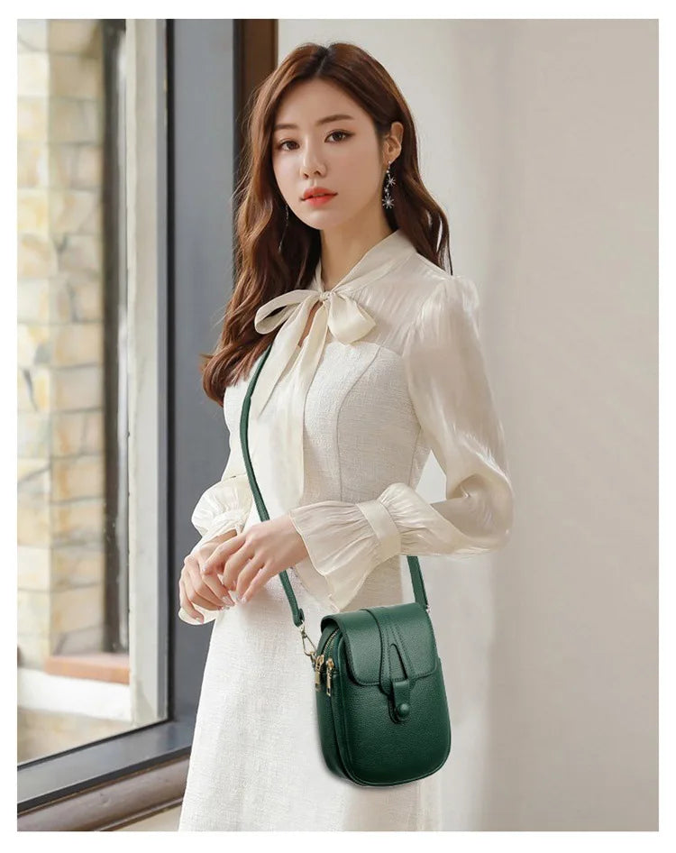 Mini Multifunctional Leather Shoulder Bag for Cellphone/Sport Cross Bags with Headphone Jack, Multi Layer Women's Bag with Cover