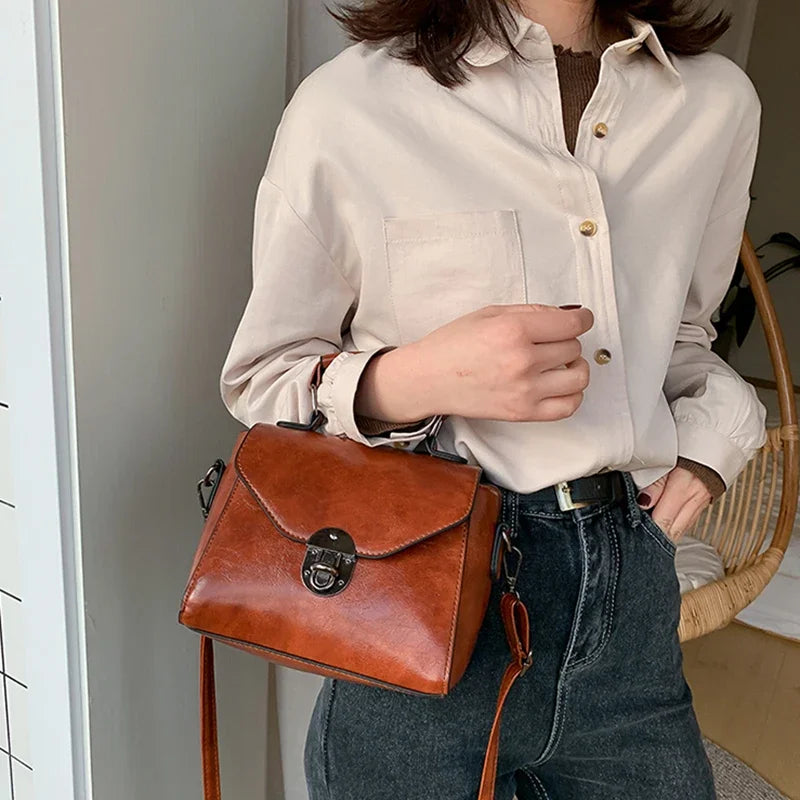 Small Square Bags For Women Fashion Solid Color Designer Crossbody Shoulder Bag Vintage PU Leather Handbags Female Bag Bolsa