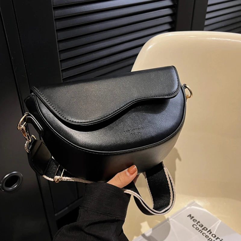 New Solid Color PU Leather Women's Crossbody Bag With Stylish Red Wide Shoulder Strap Shoulder Small Square Bag