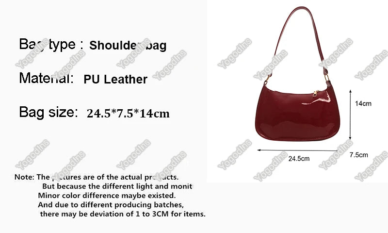 Women's Patent Leather Handbag Versatile Fashion Shoulder Bag Casual Commuting Bag Girl Brand Designer Zipper Small Handbag