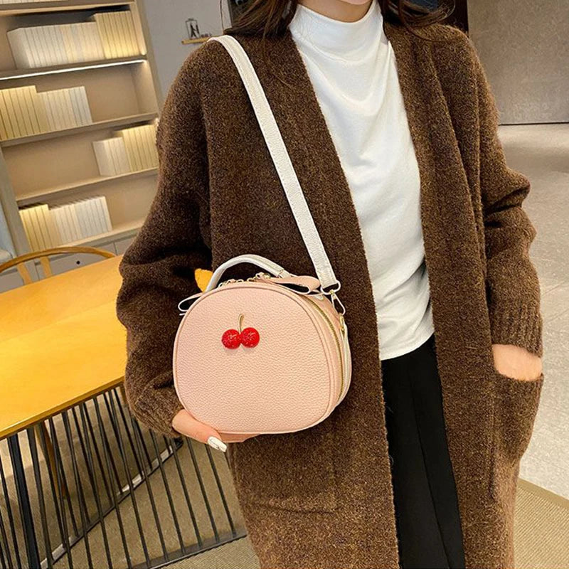 Litchi Pattern Contrast Cherry Small Purse and Handbags New Womens Sling-shoulder Crossbody Mobile Phone Bag