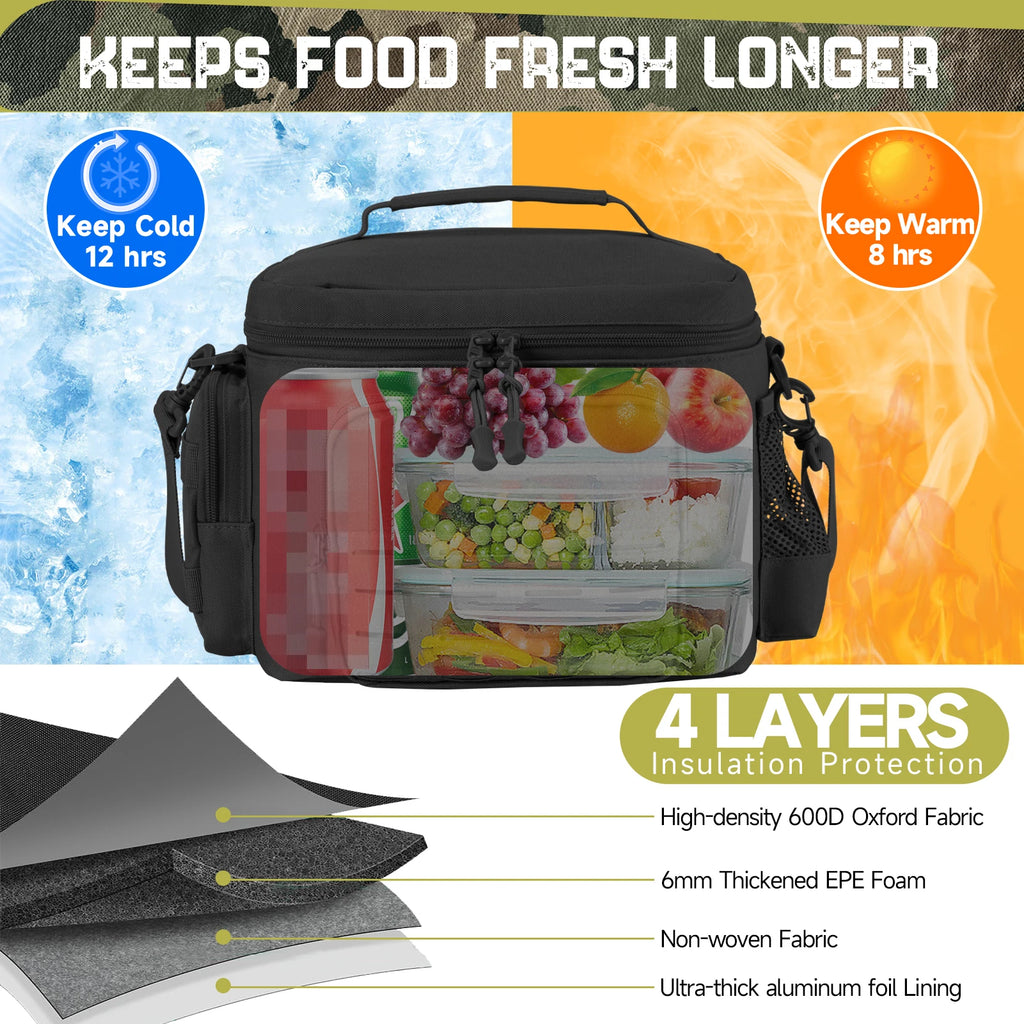 Outdoor Tactical Thermal Cooler Bag Heavy Duty Lunch Box Work Leakproof Insulated Durable Lunch Bag for Men Meal Camping Picnic