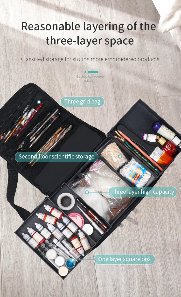 Large Makeup Carrying Train Case for Women, Travel Bag Storage Box,4 Tier Professional Nail Organizer Case with Adjustable