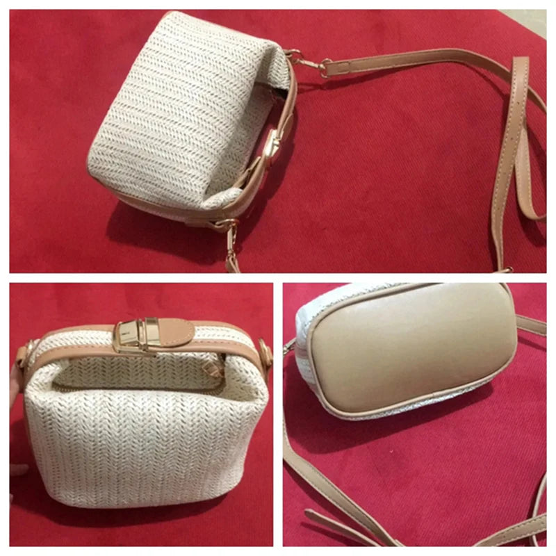 Straw Crossbody Bag For Women Fashion Bohemian Small Knitting Summer Purse And Handbag Ladies Casual Vacation Bucket Beach Bags