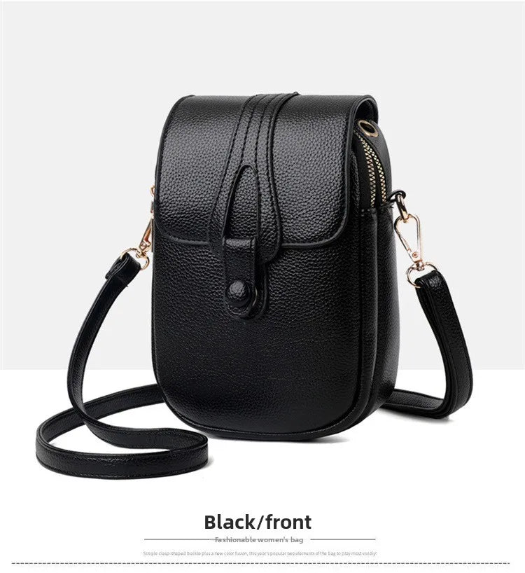 Mini Multifunctional Leather Shoulder Bag for Cellphone/Sport Cross Bags with Headphone Jack, Multi Layer Women's Bag with Cover
