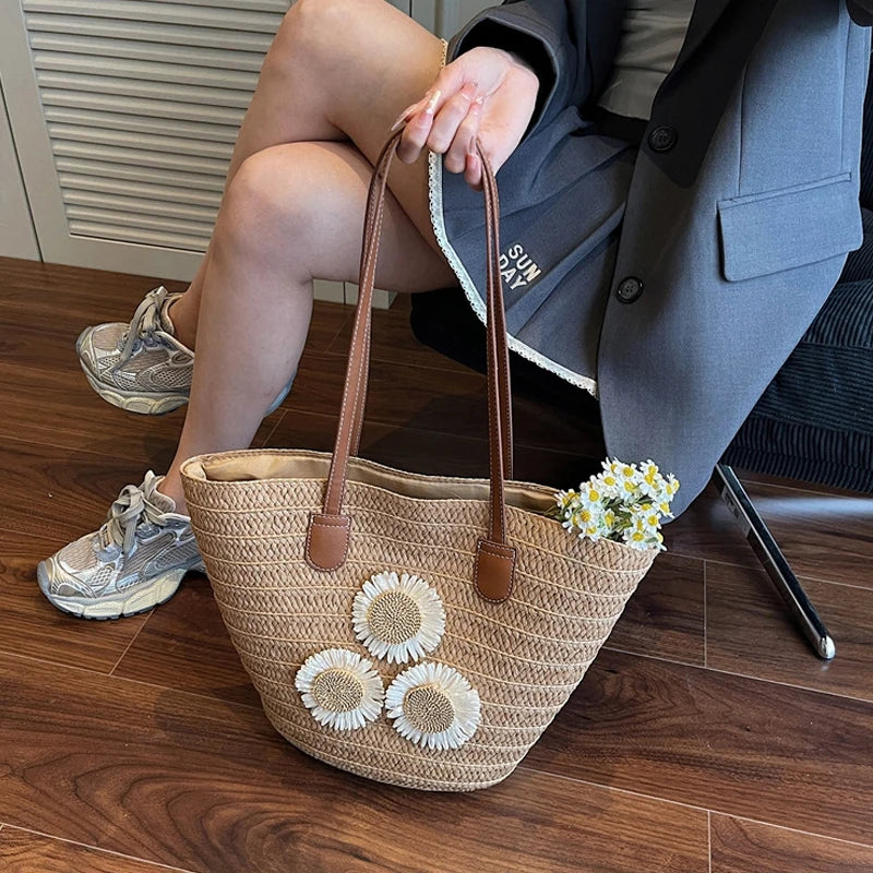 Woven Women Handbag Large Capactity Basket Summer Beach Bag Shopper Tote Ladies Travel Shoulder Underarm Bags
