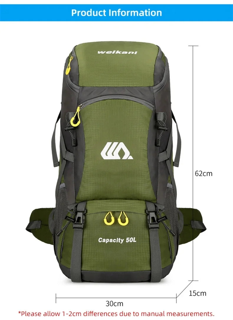 Outdoor Hiking Backpack 50L Camping Travel Bag Oxford Cloth Double Shoulder Large Capacity Multi-Functional Outdoor Sports Bag