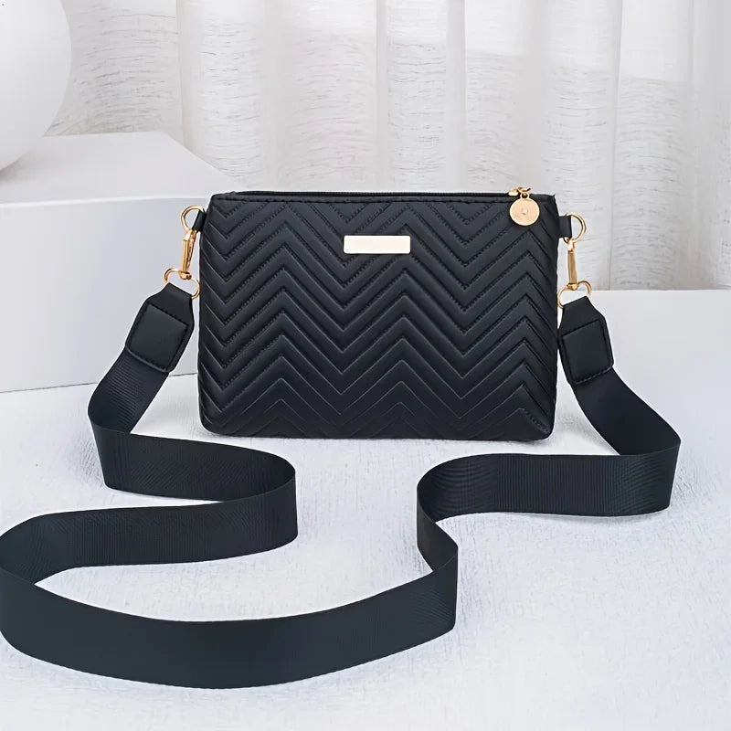 Stylish Striped Shoulder/Crossbody/Handbag with Delicate Hardware Accessories, Zipper Closure, Multifunctional Bag for Daily Use