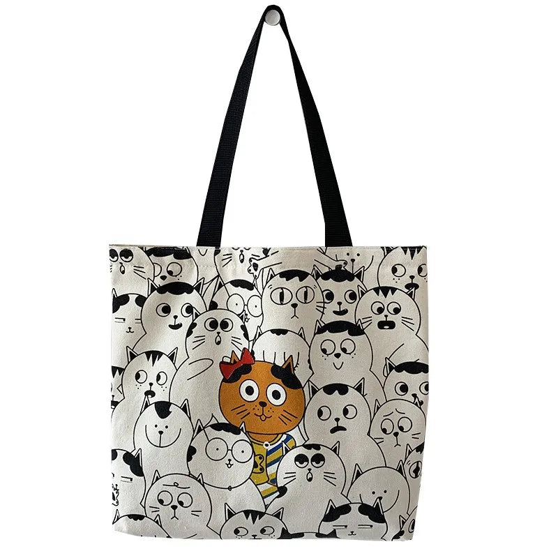 Art Design Cute Animals Printed Handbag Shoulder Bag, Literary Retro Canvas Tote Bags for Women Daily Use Work, Shopping School