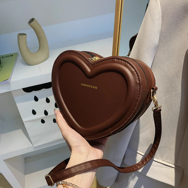 Fashion Heart Shape Crossbody Bags For Women New Solid Color PU Leather Shoulder Bag Casual Ladies Handbags Designer Female Bags