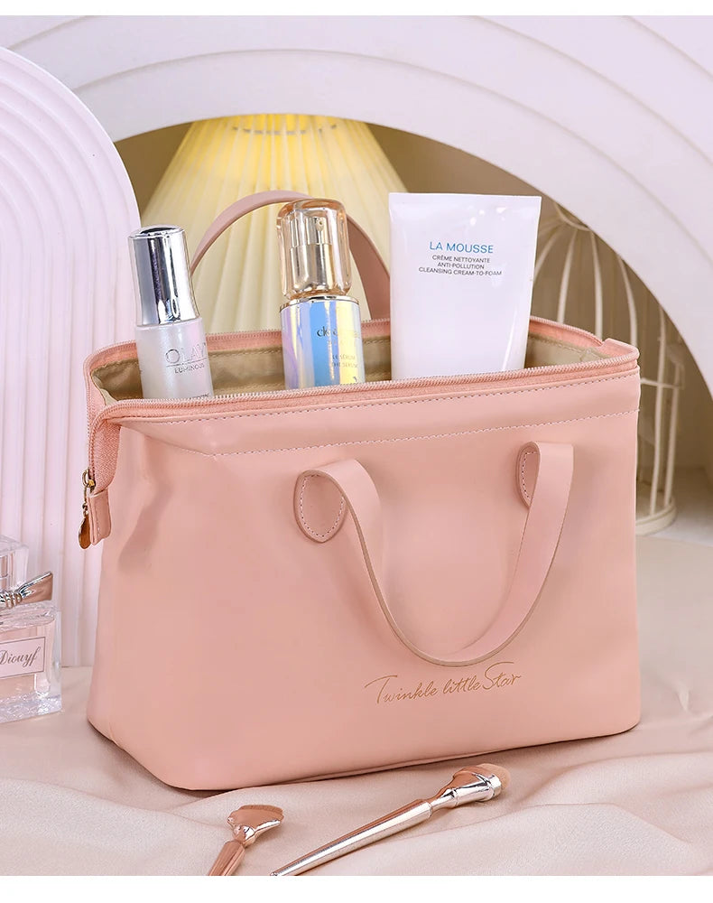 New French style portable handbag fashionable PU mini cosmetic storage bags women's toiletry bag for travel small tote