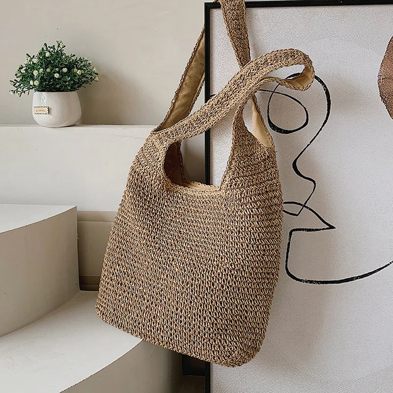 Women Large Capacity Shoulder Bags Handmade Straw Woven Fashion Travel Shopper Totes Ladies Bohemis Designer Casual Handbags