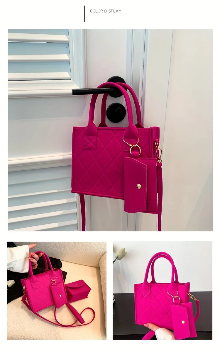 3pcs/set Embossed Women's Handbag Stylish Crossbody Bag Clutch and Wallet, Solid Color Square Shoulder Bag, Fabric for Daily Use