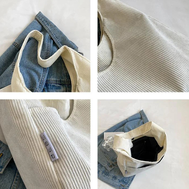 Causal Shoulder Bags for Women Corduroy Reusable Shopping Totes Large Capacity Female Travel Top Handle Handbag Girls Books Pack