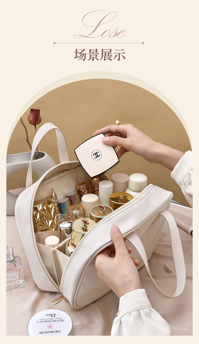 New Handheld Large Makeup Bag PU Makeup Storage Bags Partition Storage Waterproof Toilet Bag women's small Handbag