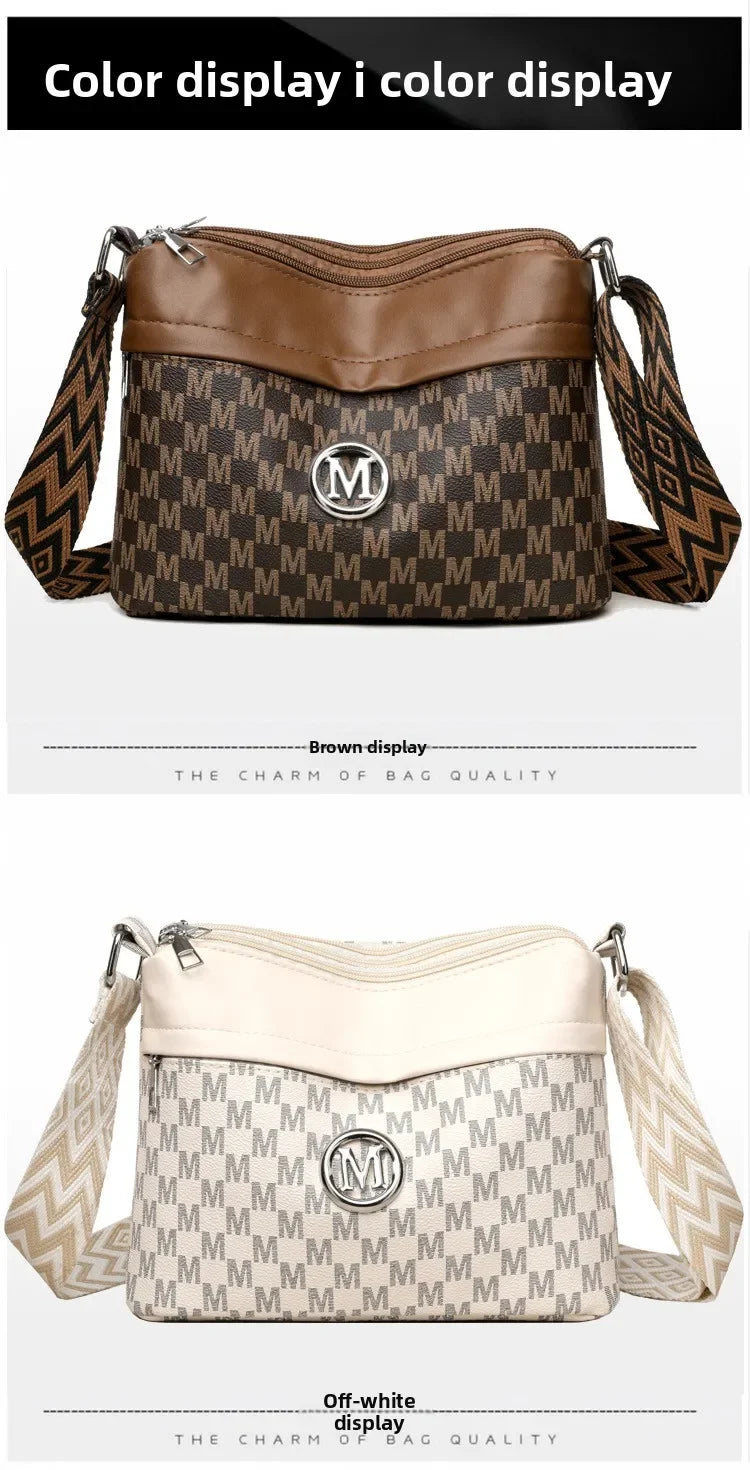 Classic Letter Patchwork Design Stylish Crossbody Bag Printed Three Layer Zipper Leather Shoulder Bag for Daily Use Work Outdoor