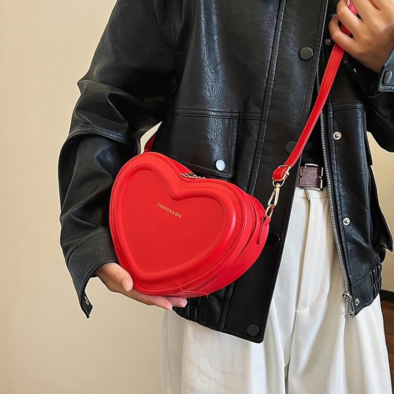 Fashion Heart Shape Crossbody Bags For Women New Solid Color PU Leather Shoulder Bag Casual Ladies Handbags Designer Female Bags