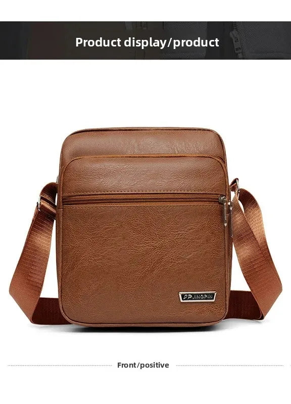 Men's Bag, PU Leather Single Shoulder Bag Multi Layer Zipper Large Capacity Crossbody Bag Daily Use Work Travel Business Commute
